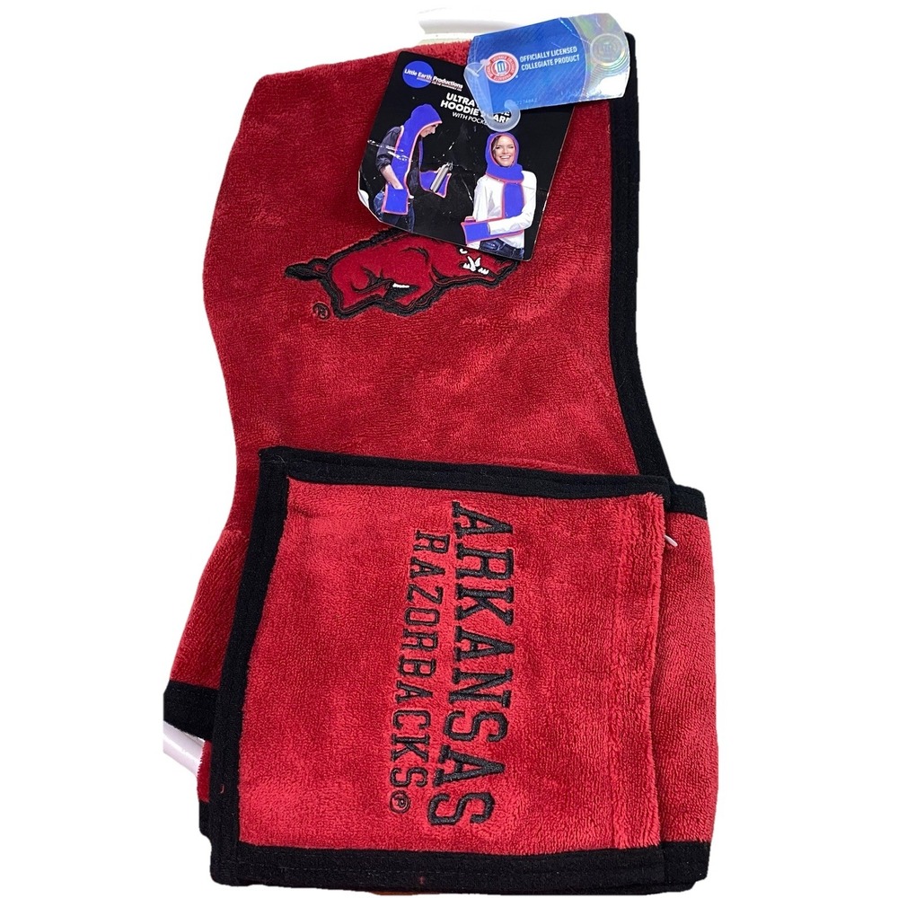 ARKANSAS RAZORBACKS Red Ultra Fleece Hoodie Scarf With Pockets -NCAA - NWT